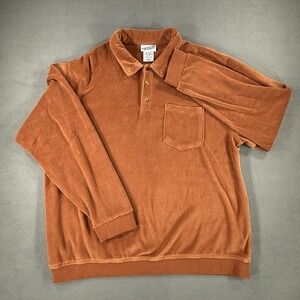 Irvine Park Shirt Mens XL Orange Velour Long Sleeve Polo Pullover Grandpacore